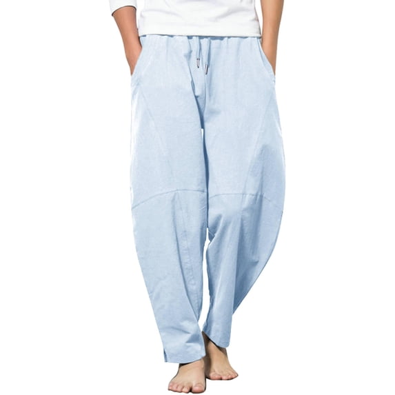 COOFANDY Men's Baggy Capri Trousers Drawstring Vacation Linen Summer Beach Pants
