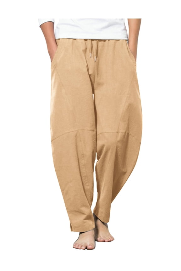 Men's Baggy Capri Trousers Drawstring Vacation Linen Summer Beach Pants