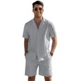 thumbnail image 1 of COOFANDY Men's Beach Sets Short Sleeve Button Up Cuban Collar Shirt and Shorts, 1 of 6