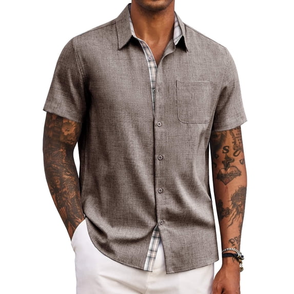 COOFANDY Men's Beach Shirts Short Sleeve Casual Shirt Summer Hawaiian Linen Shirts