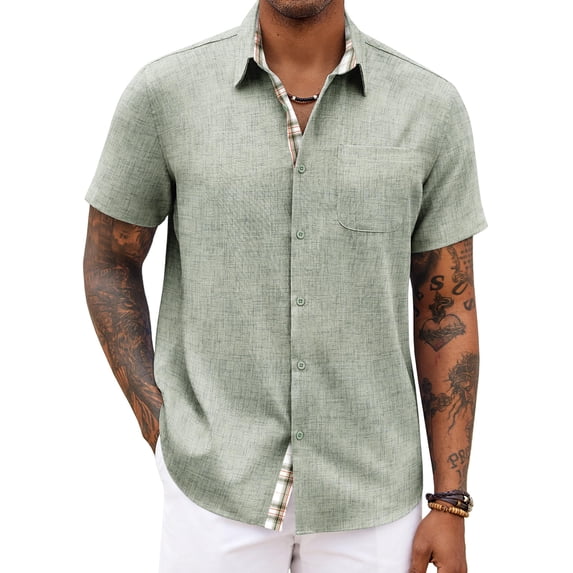 COOFANDY Men's Beach Shirts Short Sleeve Casual Shirt Summer Hawaiian Linen Shirts