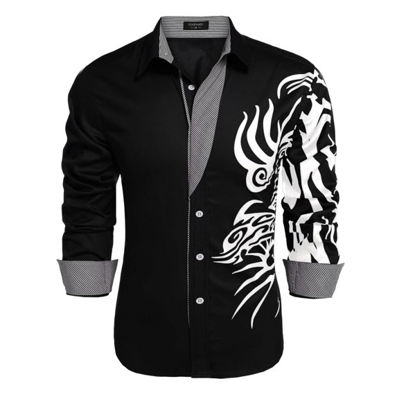 COOFANDY Men's Business Dress Shirt Long Sleeve Casual Slim Fit Button Down Print Shirt