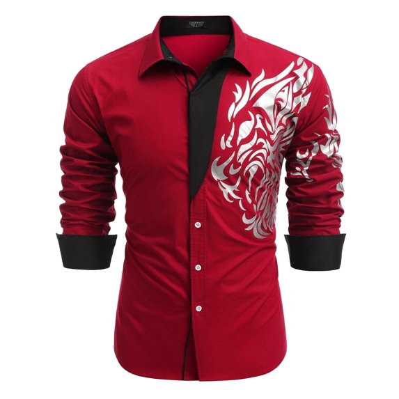 COOFANDY Men's Business Dress Shirt Long Sleeve Casual Slim Fit Button Down Print Shirt