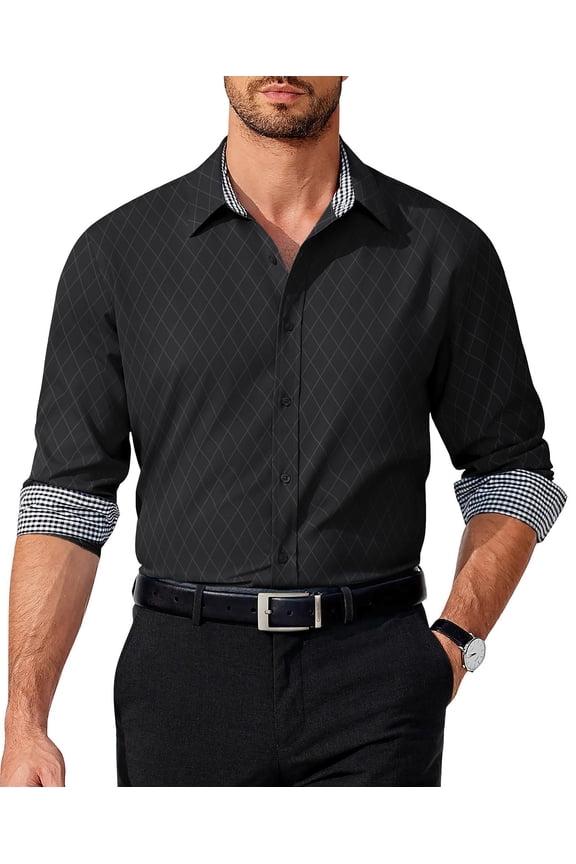 Mens Shirt Business Dress Shirt Regular Fit Casual Button Down Shirt Wrinkle Free