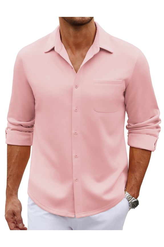 Men's Button Down Long Sleeve Dress Shirts Wrinkle Free Athletic Fit Untucked Shirt