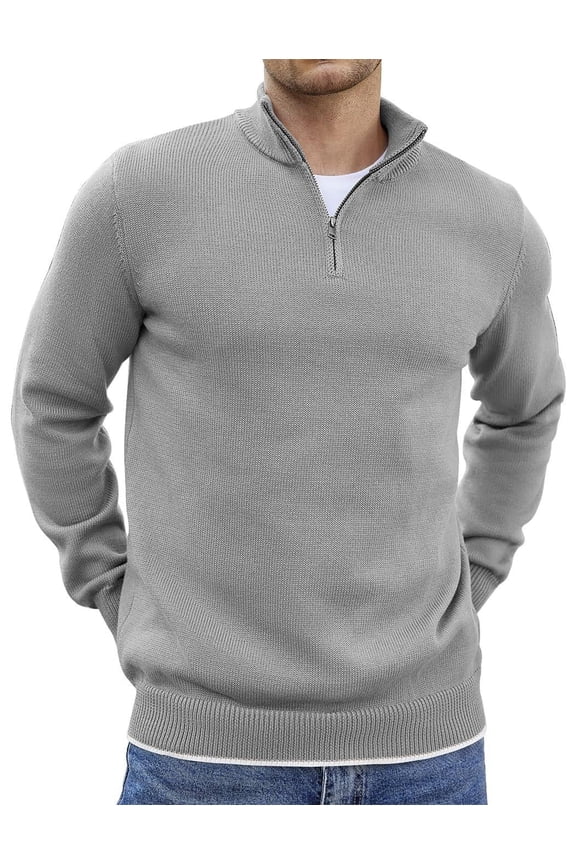 Men's Half Zip Knitted Sweater Long Sleeve Fall Fashion Pullover Sweaters