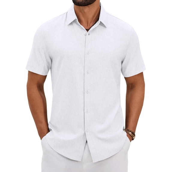 COOFANDY Men’s Button Down Shirt Short Sleeve Lightweight Casual Summer Beach Shirt Textured Linen Shirts