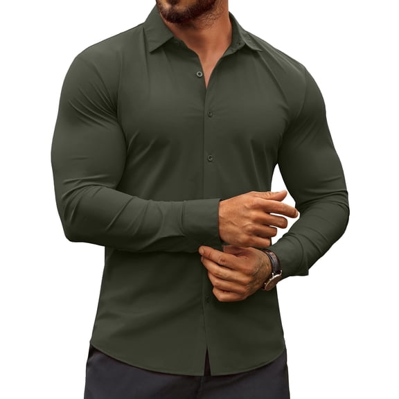 COOFANDY Men's Button Down Shirt Wrinkle Free Muscle Fit Dress Shirt Long Sleeve Shirt for Men