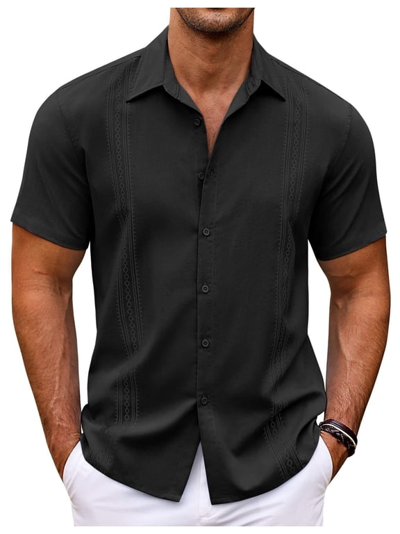 Mens Short Sleeve Cuban Guayabera Shirt Casual Summer Beach Button Down Shirts