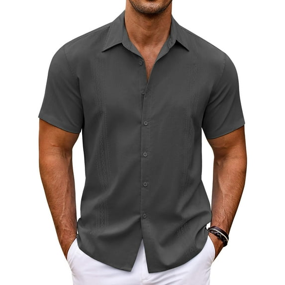 COOFANDY Mens Short Sleeve Shirts Button Down Tops Beach Spread Collar Summer Blouses