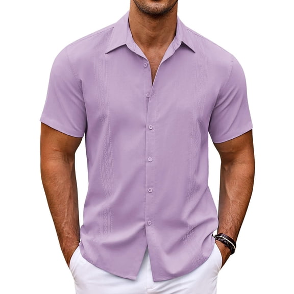COOFANDY Men's Casual Shirt Regular Fit Short Sleeve Solid Linen Shirt Button Down Beach Shirt
