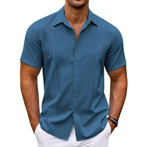 COOFANDY Mens Short Sleeve Shirts Button Down Tops Beach Spread Collar Summer Blouses