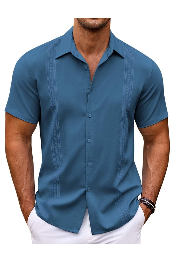 Mens Short Sleeve Shirts Button Down Tops Beach Spread Collar Summer Blouses