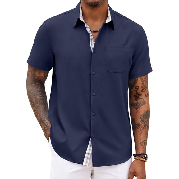 COOFANDY Men's Button Down Shirts Short Sleeve Casual Shirts Summer Beach Shirts Vacation Wedding Shirts with Pocket