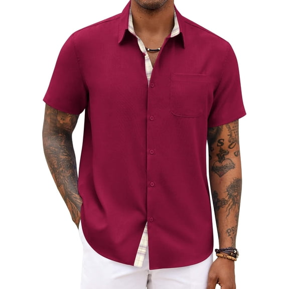 COOFANDY Men's Button Down Shirts Short Sleeve Casual Shirts Summer Beach Shirts Vacation Wedding Shirts with Pocket