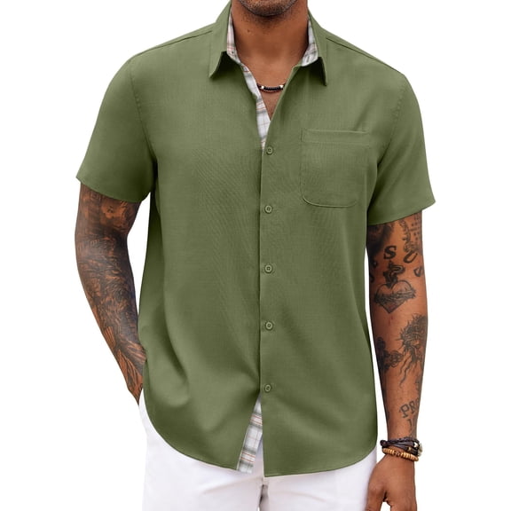 COOFANDY Men's Button Down Shirts Short Sleeve Casual Shirts Summer Beach Shirts Vacation Wedding Shirts with Pocket