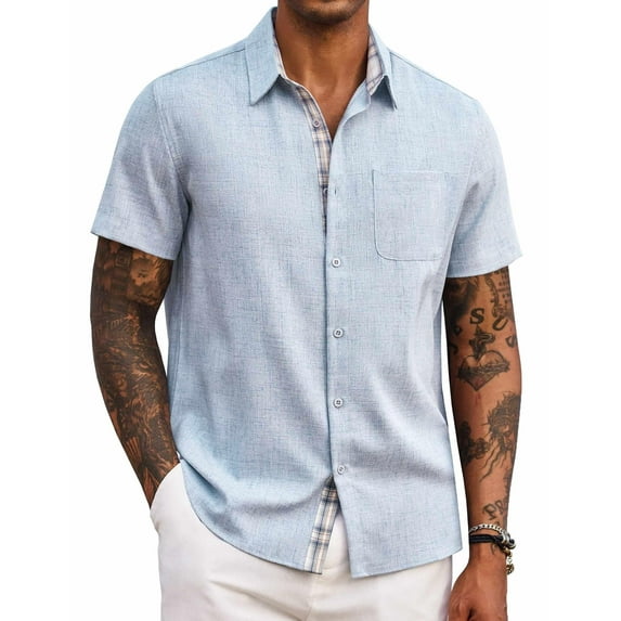 COOFANDY Men's Button Down Shirts Short Sleeve Casual Shirts Summer Beach Shirts Vacation Wedding Shirts with Pocket