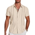 thumbnail image 1 of Coshow Men's Button Down Short Sleeve Shirt Cuban Guayabera Casual Summer Linen Beach Shirt, 1 of 5