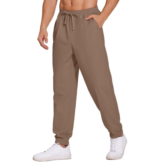 COOFANDY Men's Linen Casual Pants Lightweight Jogger Pants Elastic Waist Drawstring Yoga Beach Pants with Pockets