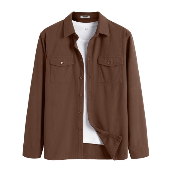COOFANDY Men's Button Down Waffle Shirt Jacket Casual Long Sleeve Shacket Lightweight Overshirts with Flap Pockets