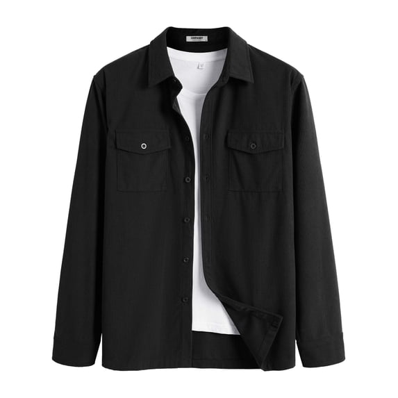 COOFANDY Men's Button Down Waffle Shirt Jacket Casual Long Sleeve Shacket Lightweight Overshirts with Flap Pockets