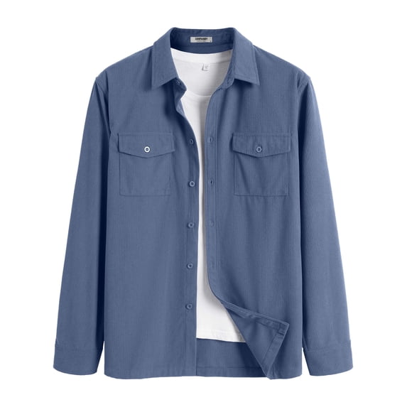 COOFANDY Men's Button Down Waffle Shirt Jacket Casual Long Sleeve Shacket Lightweight Overshirts with Flap Pockets