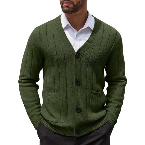 COOFANDY Men's Cardigan Sweater Cable Knit V Neck Button up Sweaters Ribbed Cardigan Sweater with Pockets