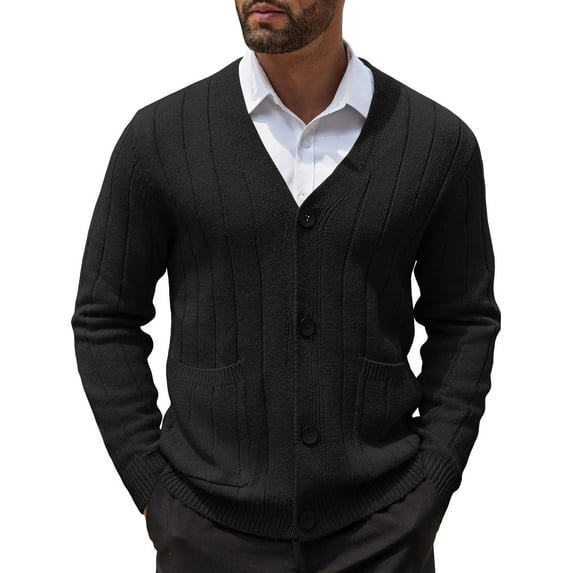 COOFANDY Men's Cardigan Sweater Cable Knit V Neck Button up Sweaters Ribbed Cardigan Sweater with Pockets