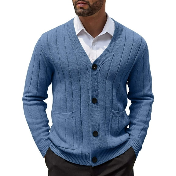 COOFANDY Men's Cardigan Sweater Cable Knit V Neck Button up Sweaters Ribbed Cardigan Sweater with Pockets