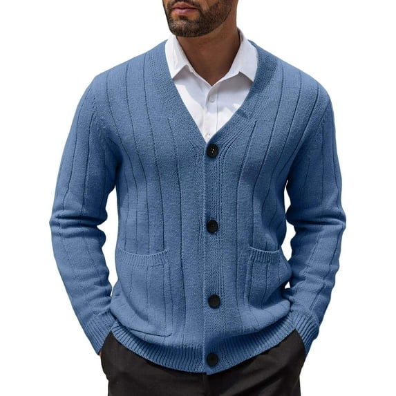 COOFANDY Men's Cardigan Sweater Cable Knit V Neck Button up Sweaters Ribbed Cardigan Sweater with Pockets