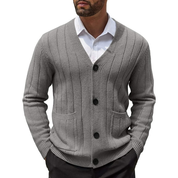 COOFANDY Men's Cardigan Sweater Cable Knit V Neck Button up Sweaters Ribbed Cardigan Sweater with Pockets
