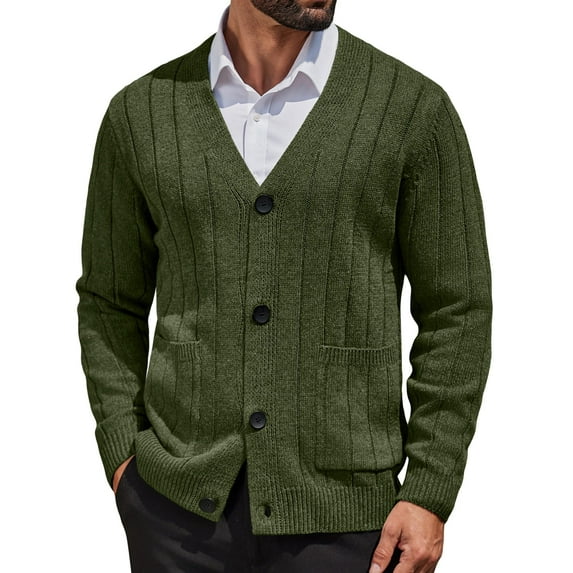 COOFANDY Men's Cardigan Sweater Cable Knit V Neck Button up Sweaters Ribbed Cardigan Sweater with Pockets