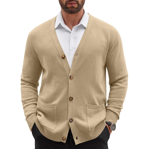 COOFANDY Men's Cardigan Sweater Long Sleeve Casual V Neck Button Down Knitted Sweater with Pockets