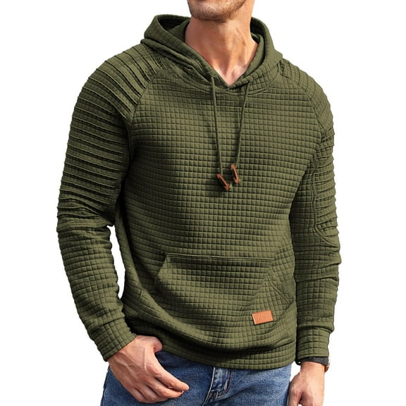 COOFANDY Men's Knit Hoodie Pullover Hipster Pleated Long Sleeve Textured Drawstring Hooded Sweatshirt with Kanga Pocket