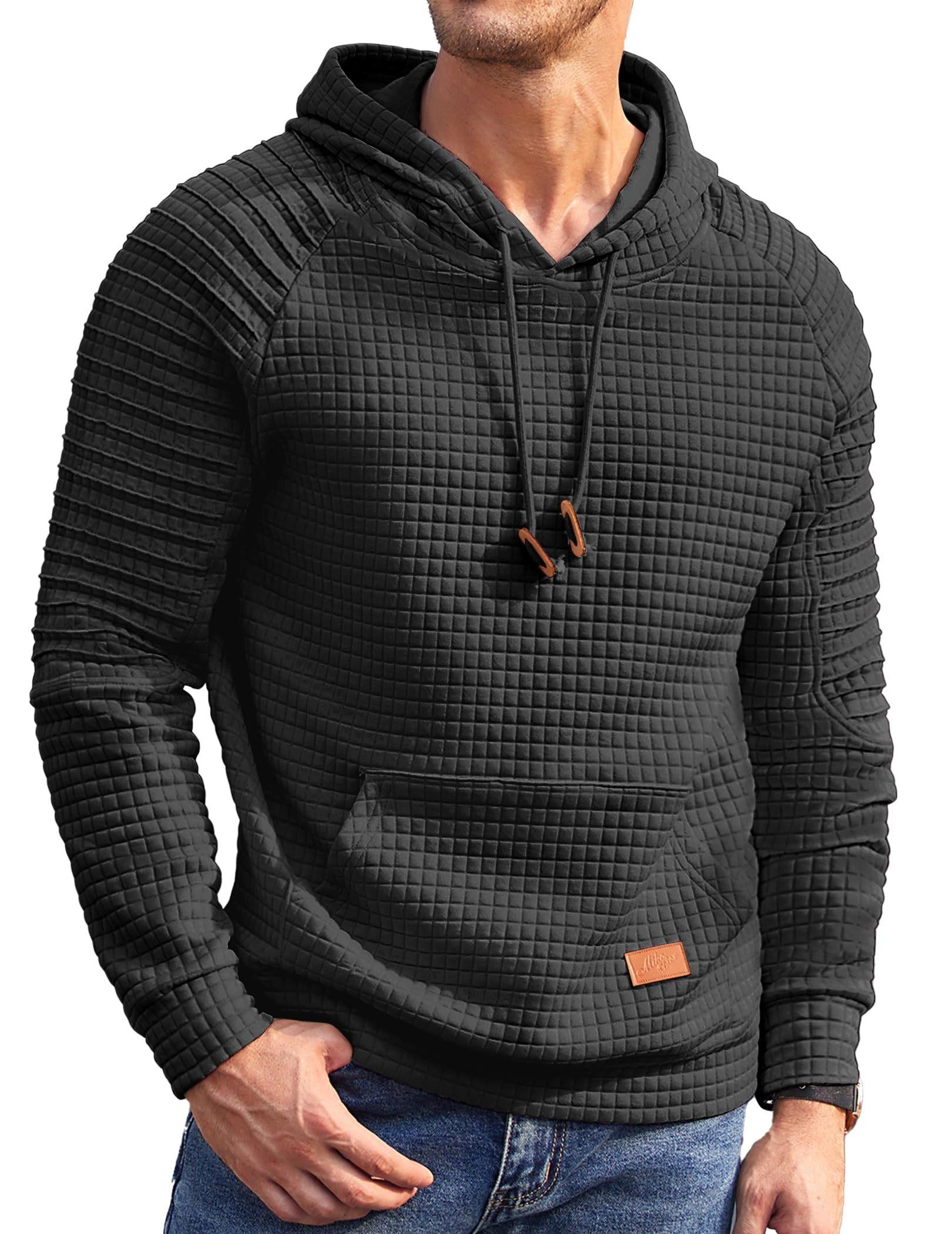 COOFANDY Men's Knit Hoodie Pullover Fashion Hip Hop Long Sleeve Drawstring Waffle Hooded Sweatshirt with Kanga Pocket