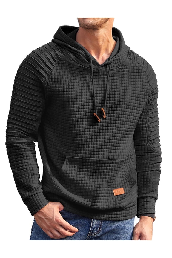 Men's Knit Hoodie Pullover Hipster Hip Hop Long Sleeve Drawstring Waffle Hooded Sweatshirt with Kanga Pocket