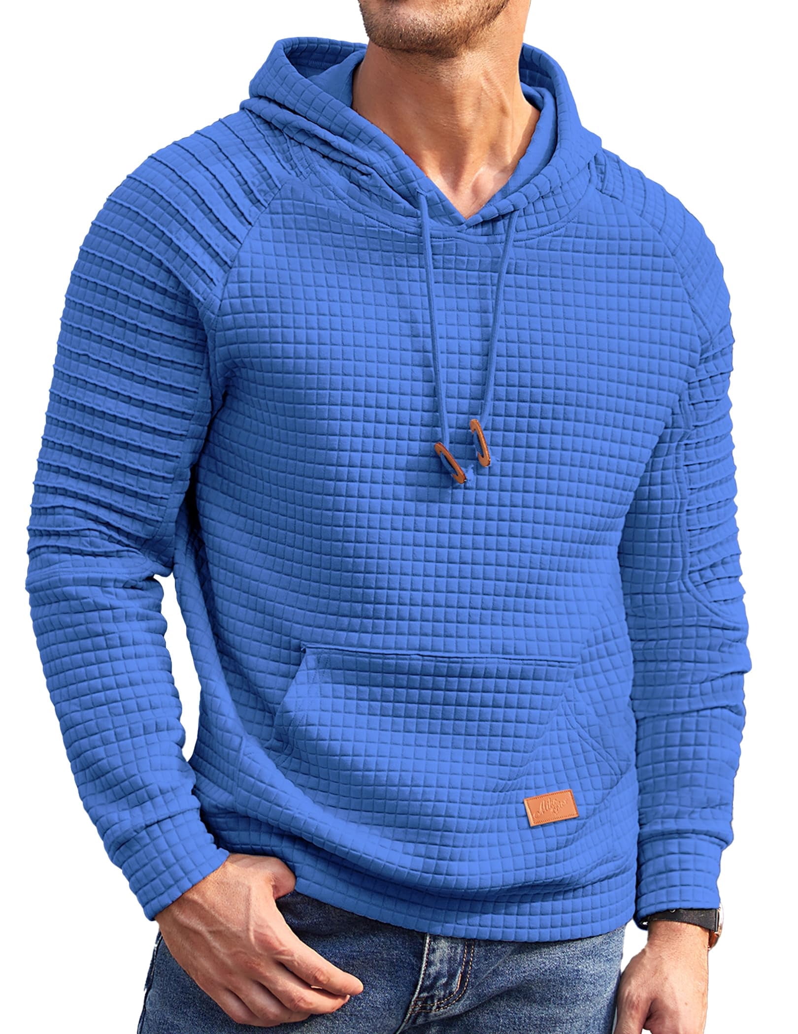 COOFANDY Men's Casaul Sweatshirt Long Sleeve Drawstring Knit Waffle Solid Hoodies for Men Slim Fit