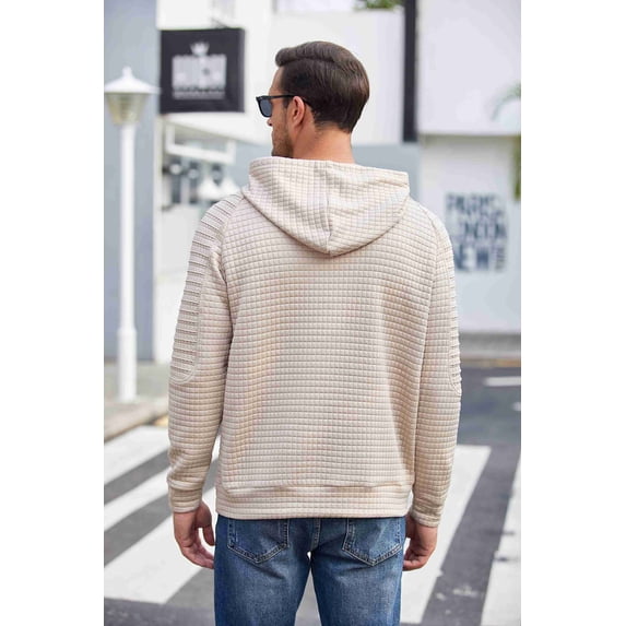 COOFANDY Men's Casaul Sweatshirt Long Sleeve Drawstring Knit Waffle Solid Hoodies for Men Slim Fit