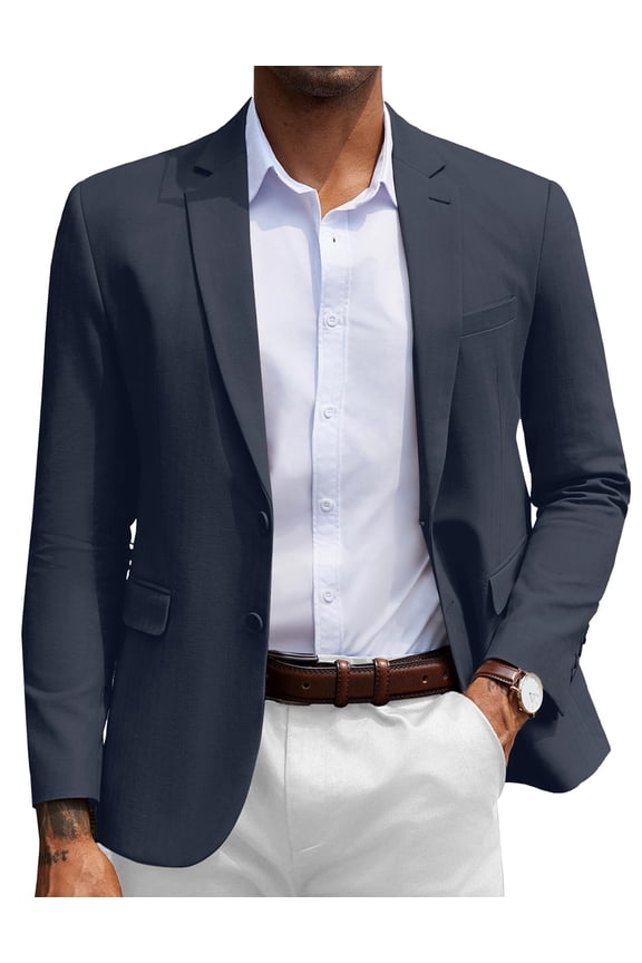 Men's Casual Blazer Slim Fit Black Suit Jackets Cotton Herringbone Sport Coats