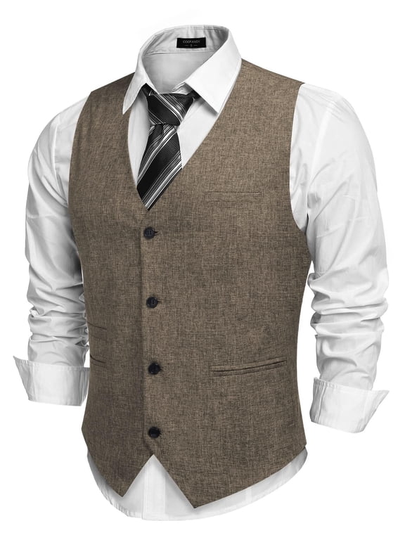 Men's Herringbone Tailored Waistcoat Single Breasted Classic Dress Vest