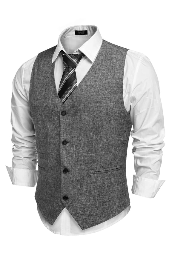 Men's Slim Fit Tweed Suit Vest Formal Business Herringbone Waistcoat