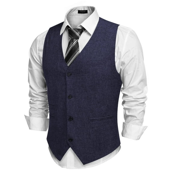 COOFANDY Men's Herringbone Tailored Waistcoat Single Breasted Classic Dress Vest
