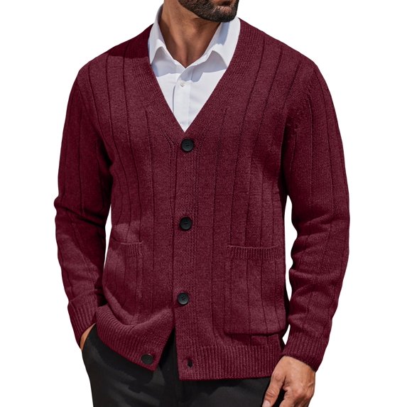 COOFANDY Men's Casual Button Down Cardigan Sweater Cable Knitted Cardigans with Pockets