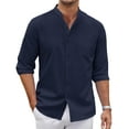 thumbnail image 1 of COOFANDY Men's Casual Button Down Shirt Beach Band Collar Shirts Long Sleeve Linen Chambray Shirt, 1 of 6