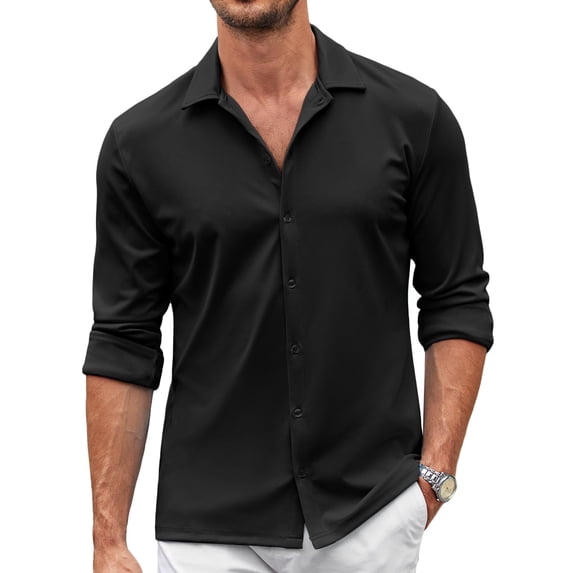 COOFANDY Men's Long Sleeve Button Down Shirts Stretchy Business Casual Shirt