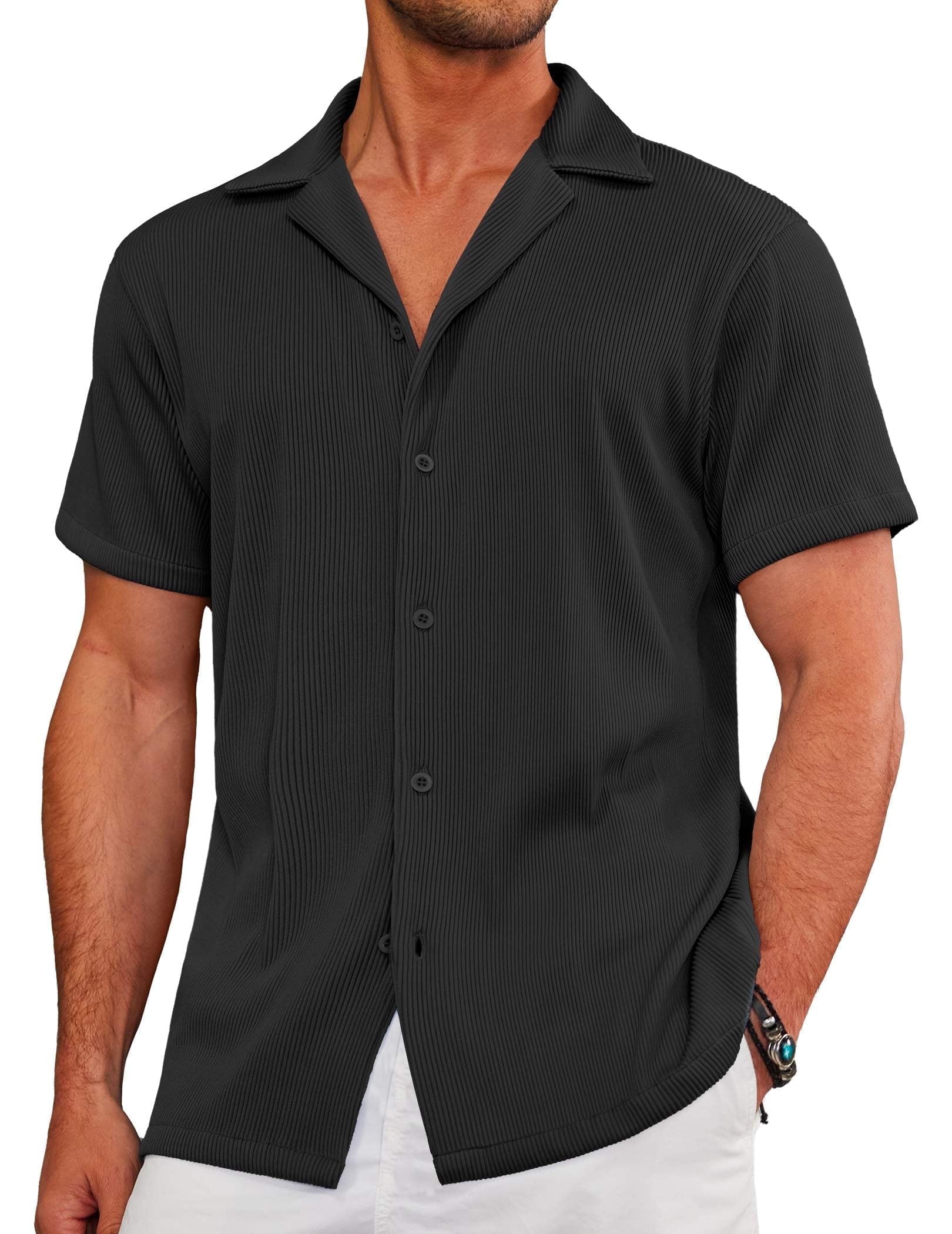 coofandy heren overhemd zomer korte mouw licht regular fit hawaii vrijetijd borstzak lichtblauw xl