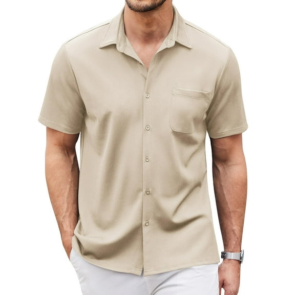 COOFANDY Men's Knitted Shirts Short Sleeve Casual Button Down Shirts Muscle Fit Dress Shirts Untucked Shirts