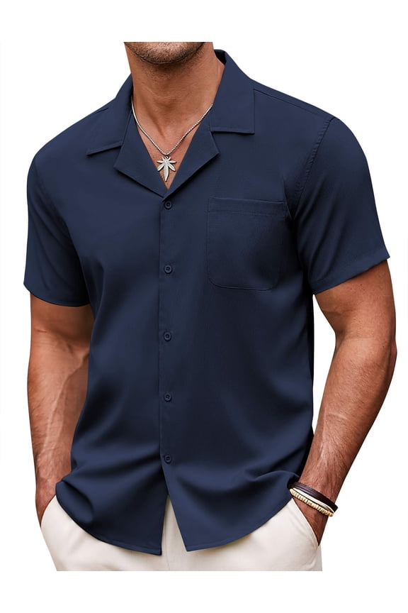 Men Linen Shirts Casual Button Up Short Sleeve Shirts Wedding Beach Shirts