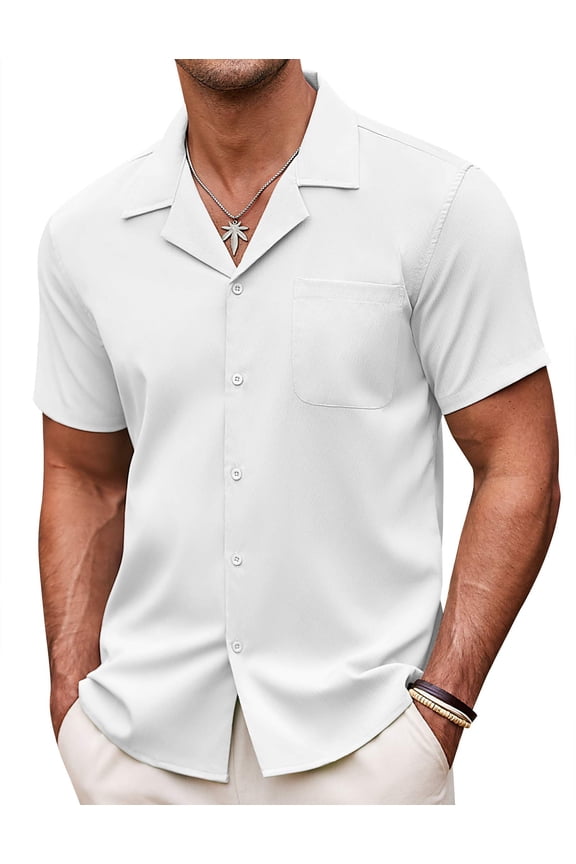 Men Linen Shirts Casual Button Up Short Sleeve Shirts Wedding Beach Shirts