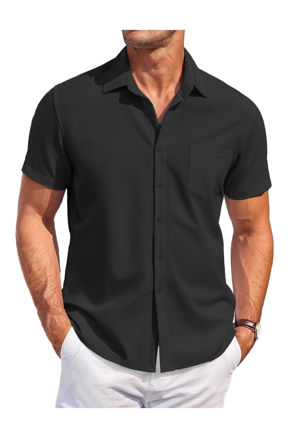 Mens Beach Shirts Short Sleeve Button Up Shirt Casual Summer Wedding Shirt with Pocket
